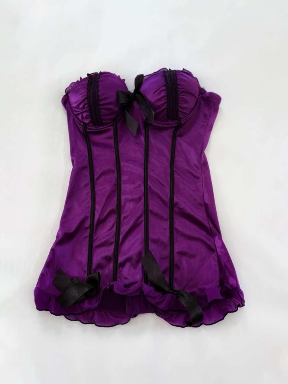 Morbid Threads Corset Bustier Top Women 32B Purple Satin Lace Up Goth Y2K